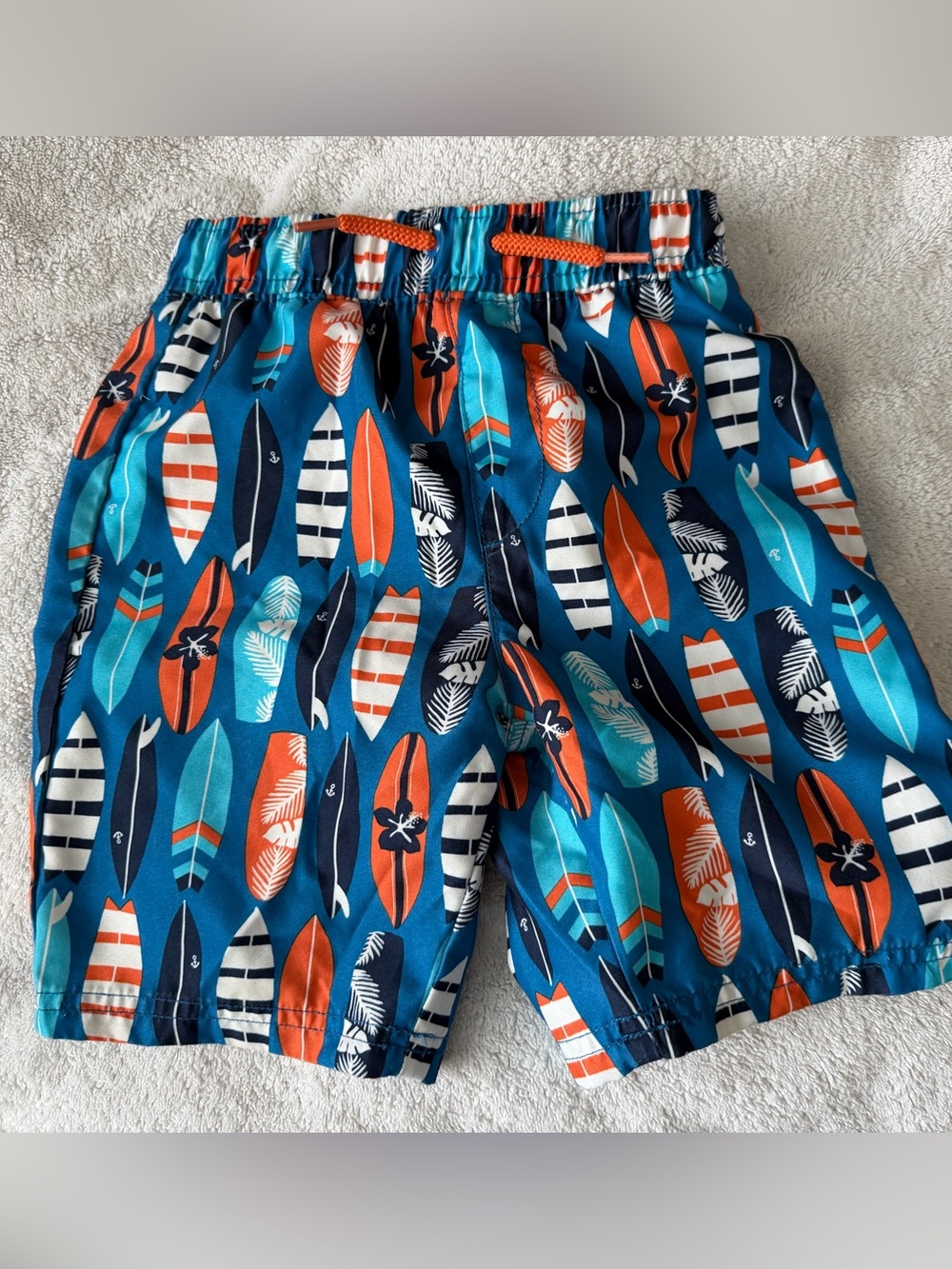 Gymboree Boys Blue Orange Navy Surfboard Swim Trunks - size 5t